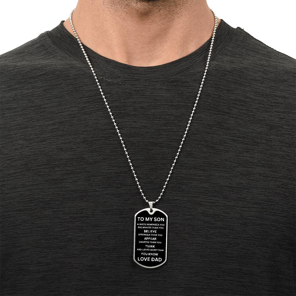 To My Son White On Black Dog Tag Necklace