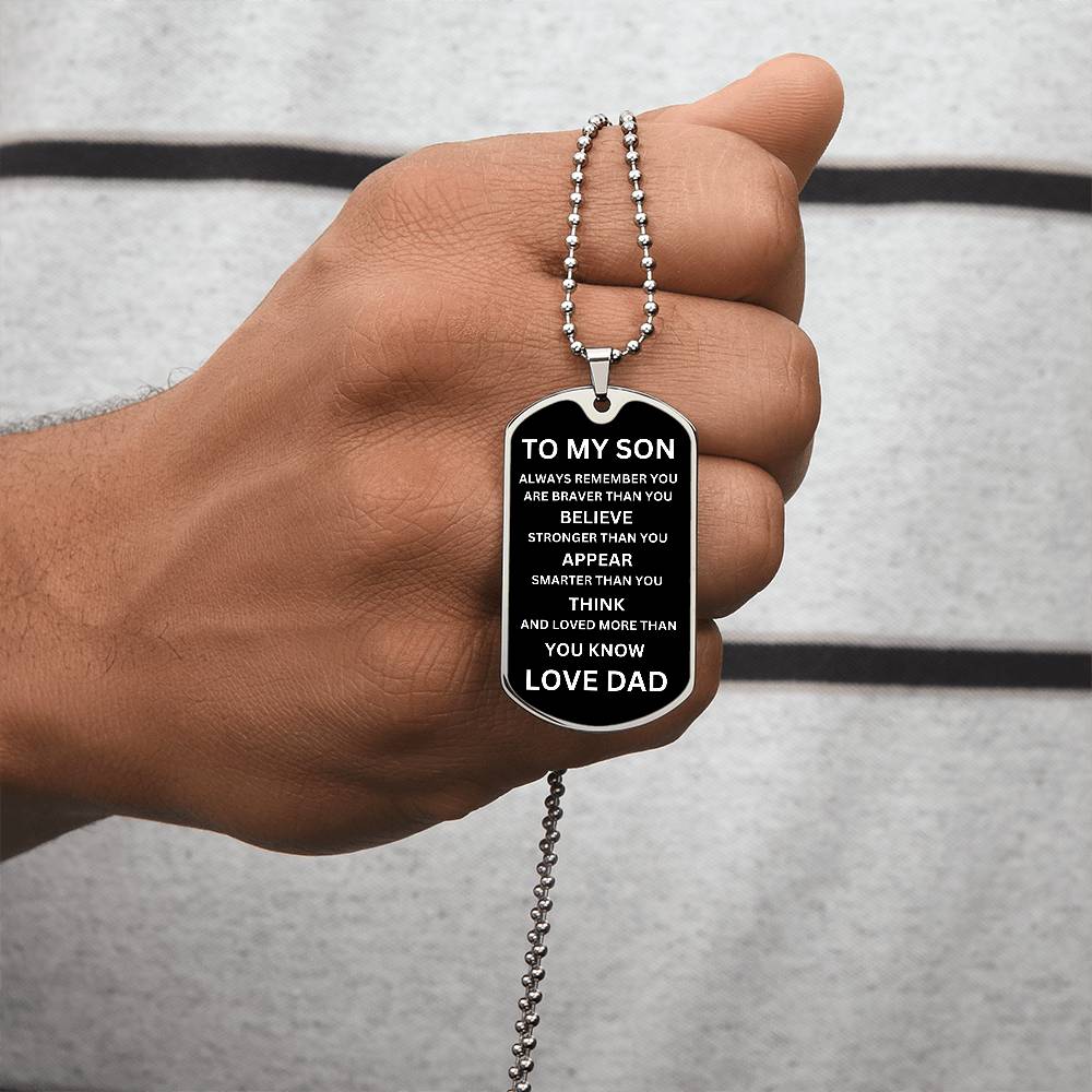 To My Son White On Black Dog Tag Necklace