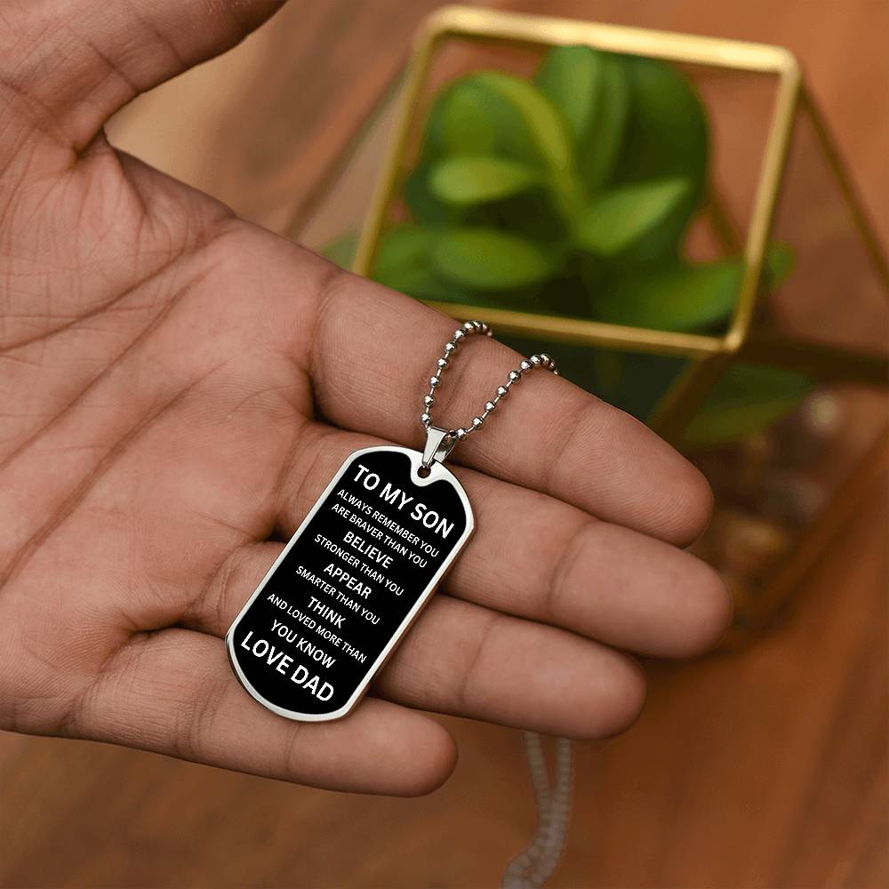 To My Son White On Black Dog Tag Necklace