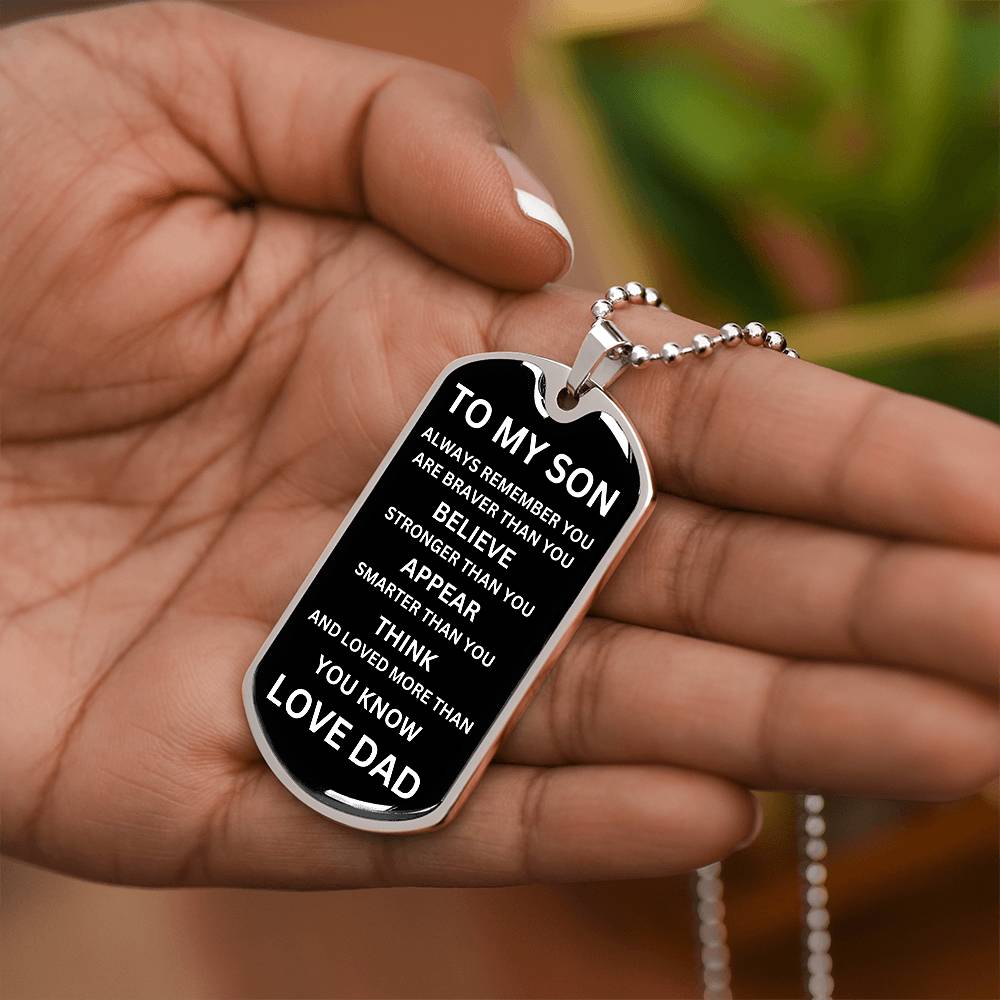 To My Son White On Black Dog Tag Necklace