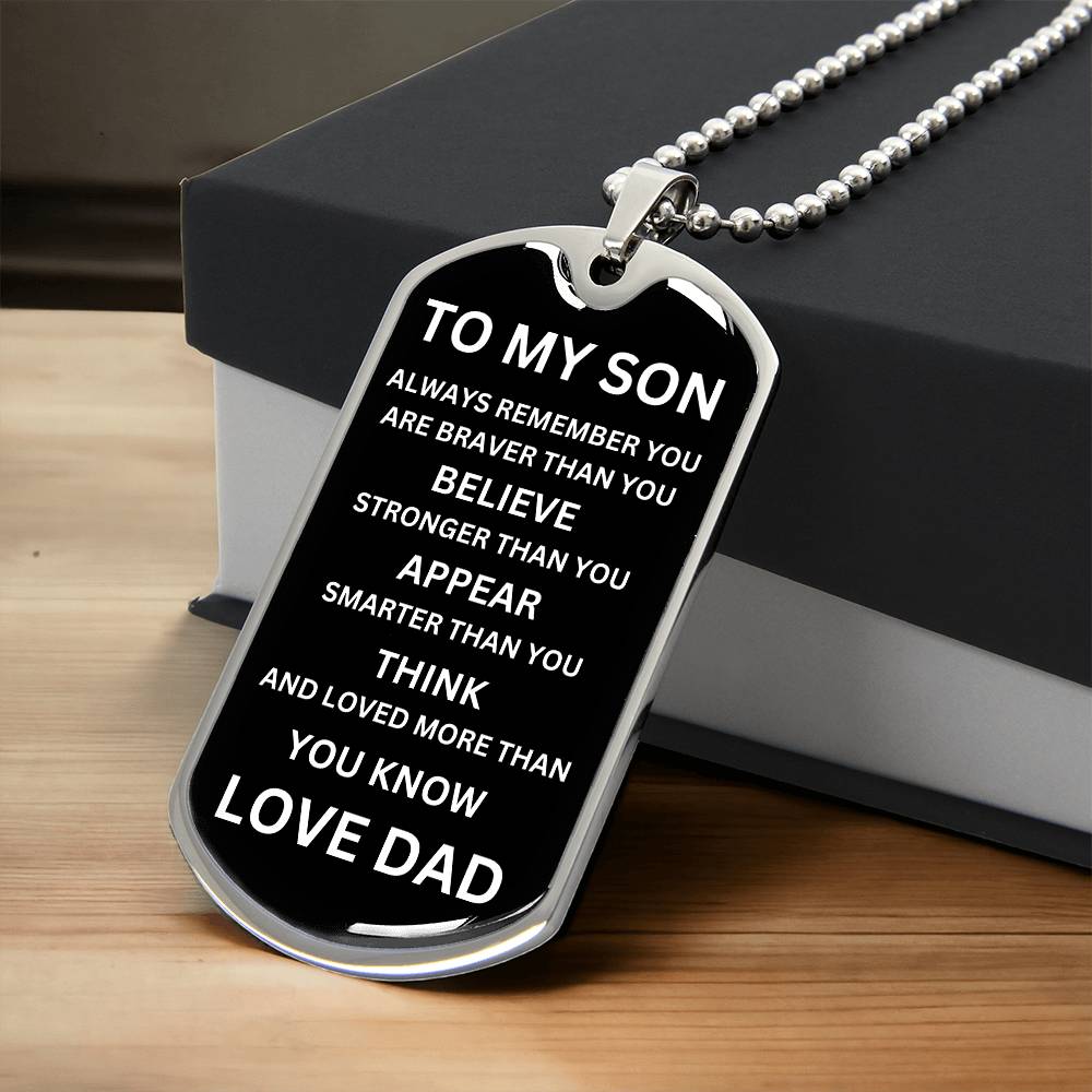 To My Son White On Black Dog Tag Necklace