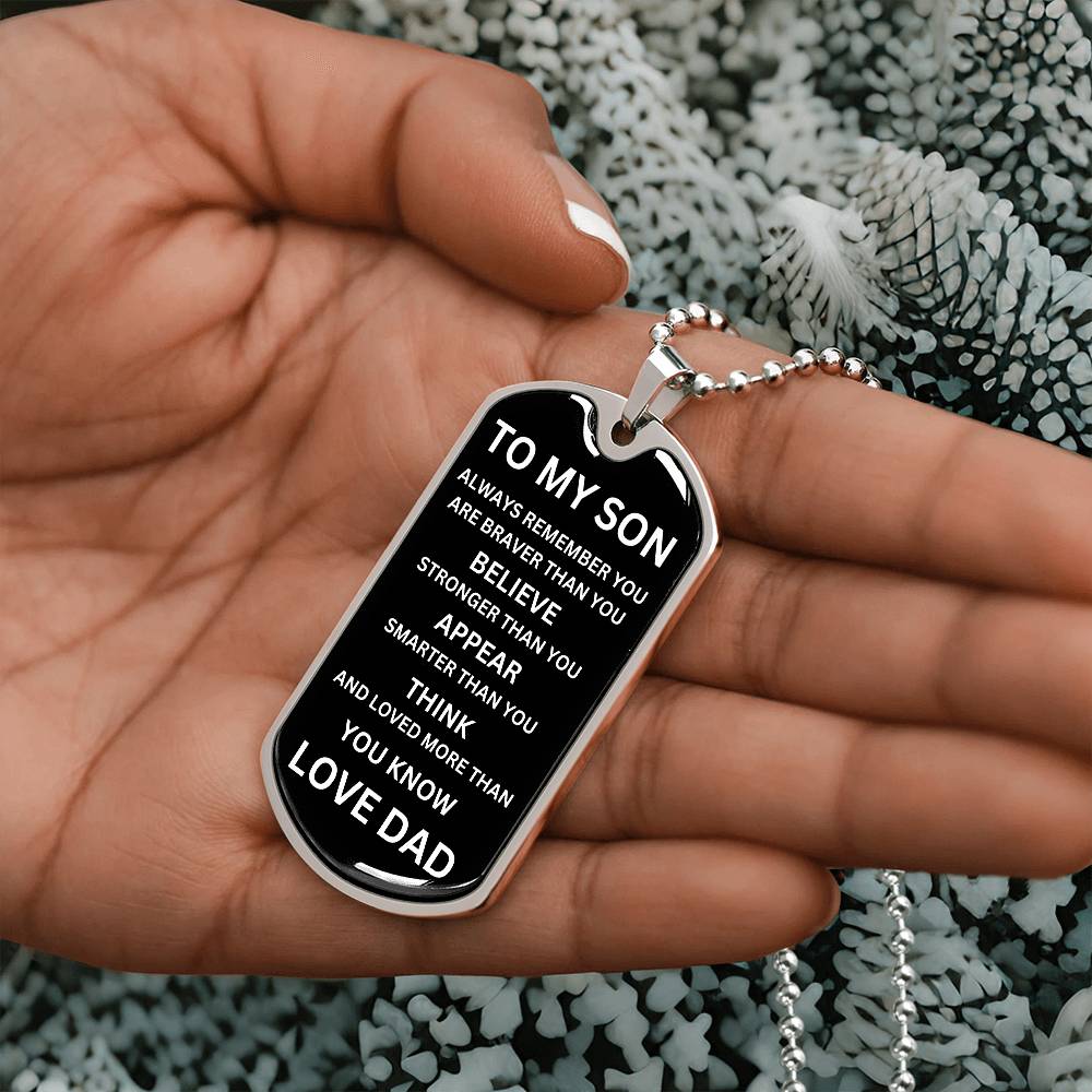 To My Son White On Black Dog Tag Necklace