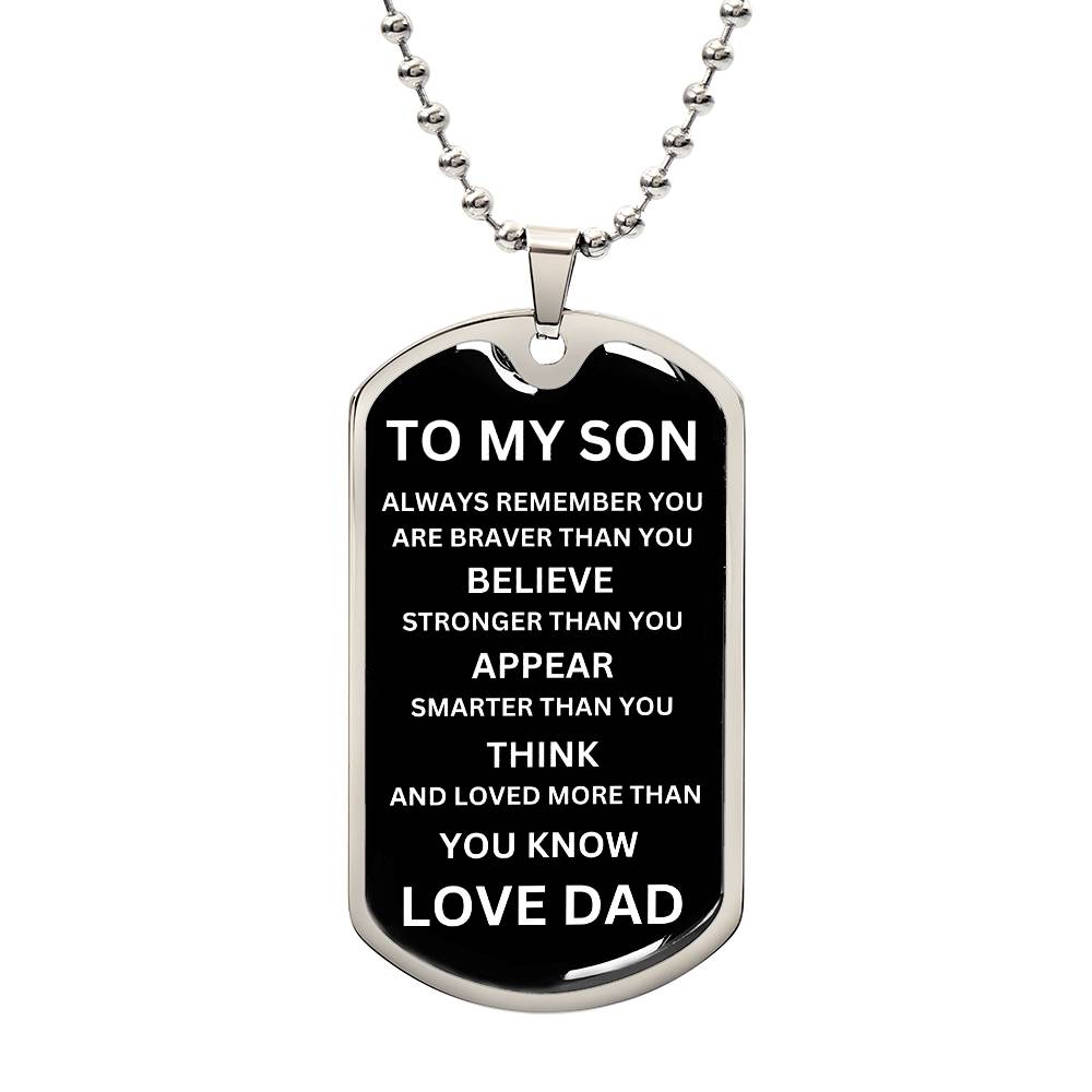 To My Son White On Black Dog Tag Necklace