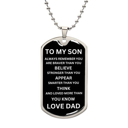 To My Son White On Black Dog Tag Necklace