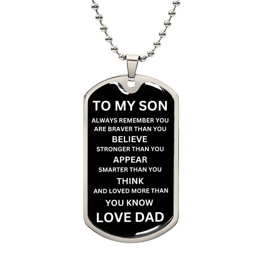 To My Son White On Black Dog Tag Necklace