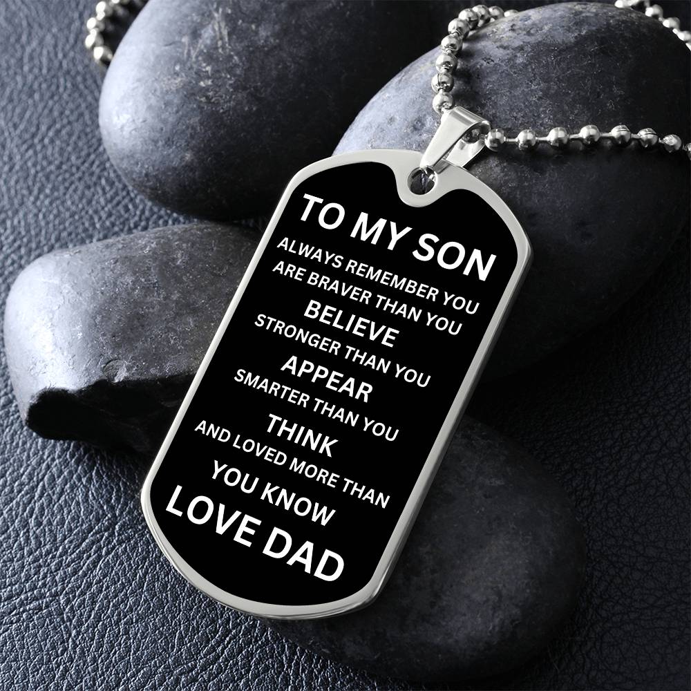 To My Son White On Black Dog Tag Necklace