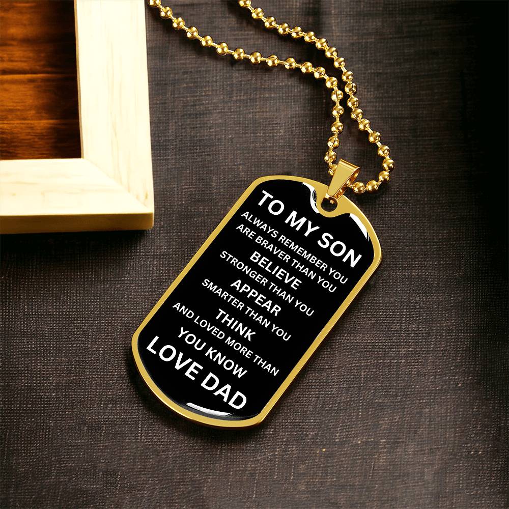 To My Son White On Black Dog Tag Necklace