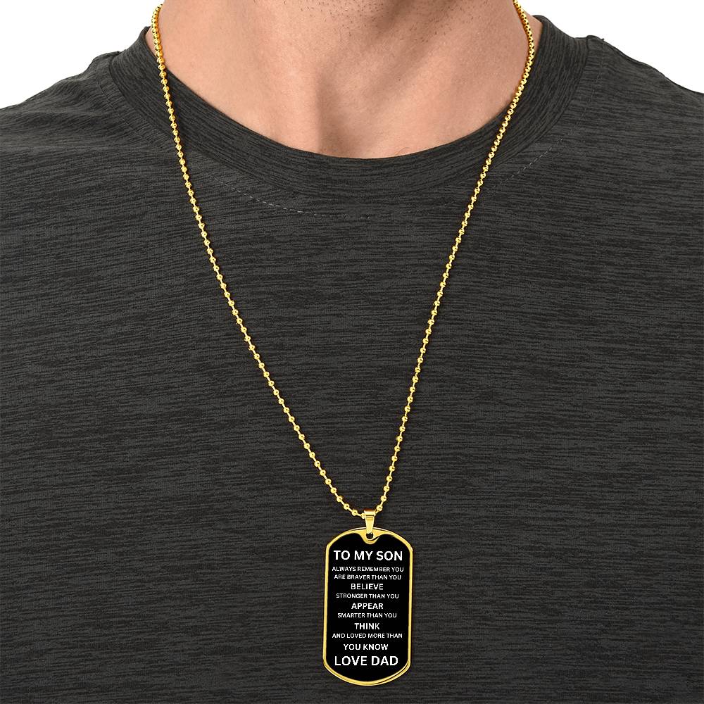 To My Son White On Black Dog Tag Necklace