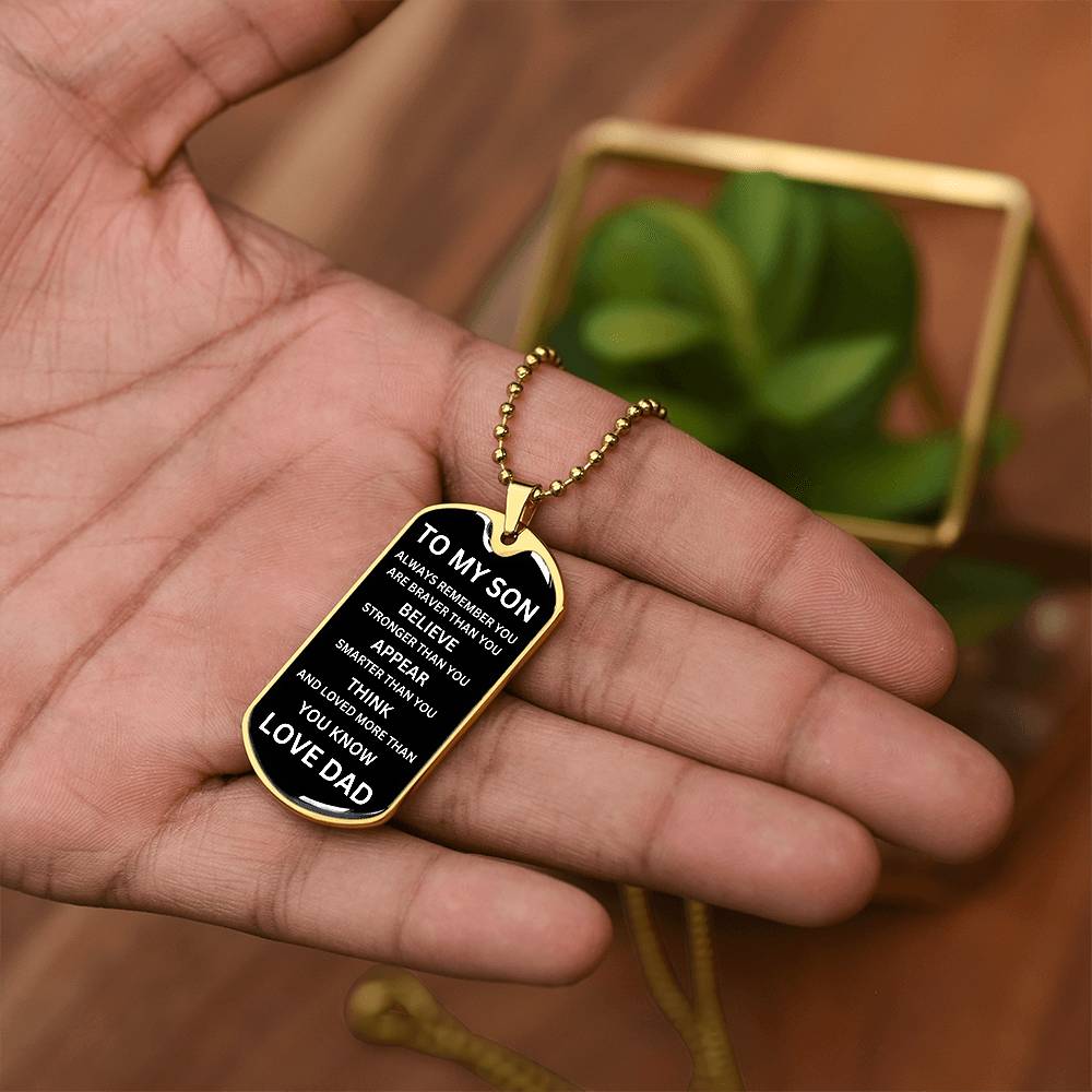 To My Son White On Black Dog Tag Necklace