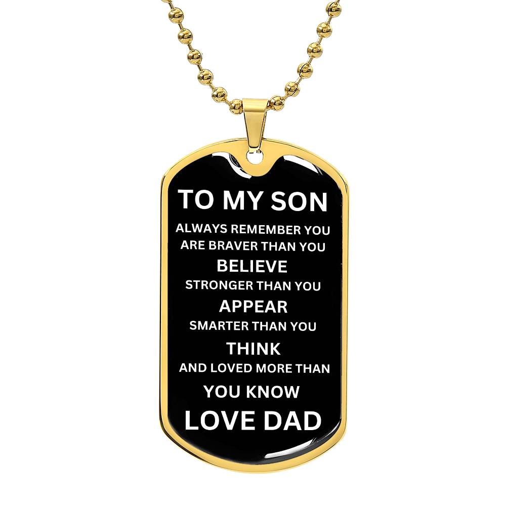 To My Son White On Black Dog Tag Necklace