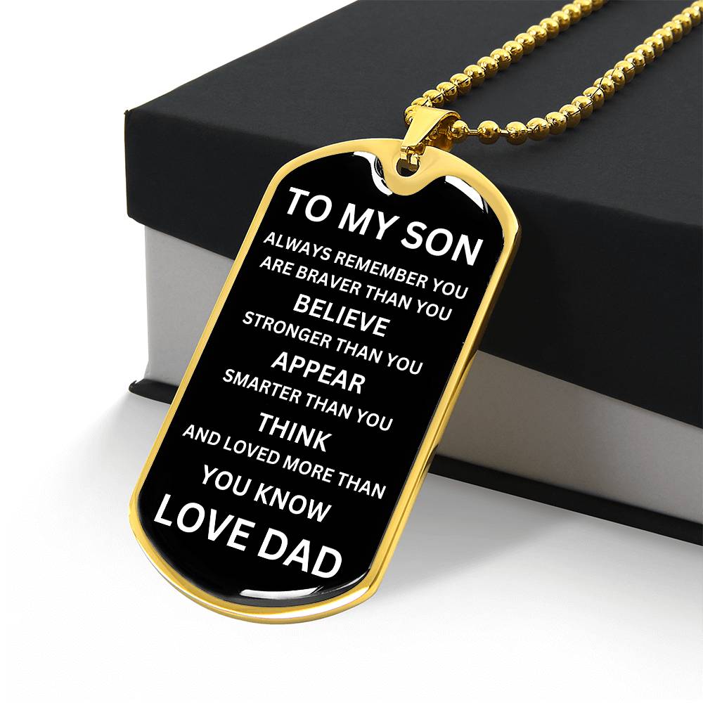 To My Son White On Black Dog Tag Necklace