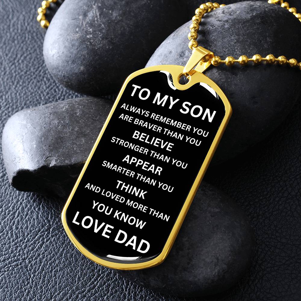 To My Son White On Black Dog Tag Necklace