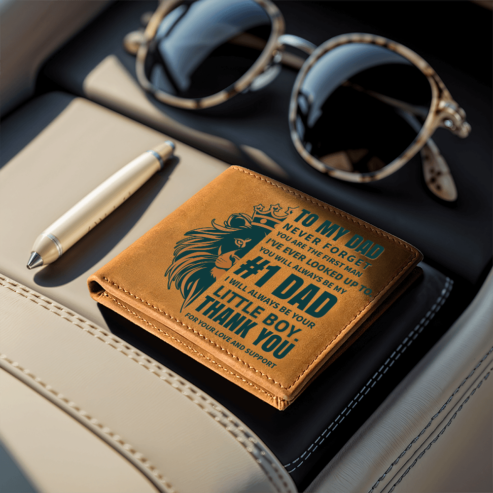 To My Dad- Little boy- Leather Wallet (Cowhide brown)