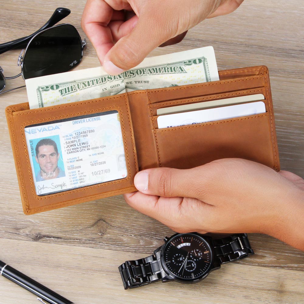 To My Dad- Little boy- Leather Wallet (Cowhide brown)