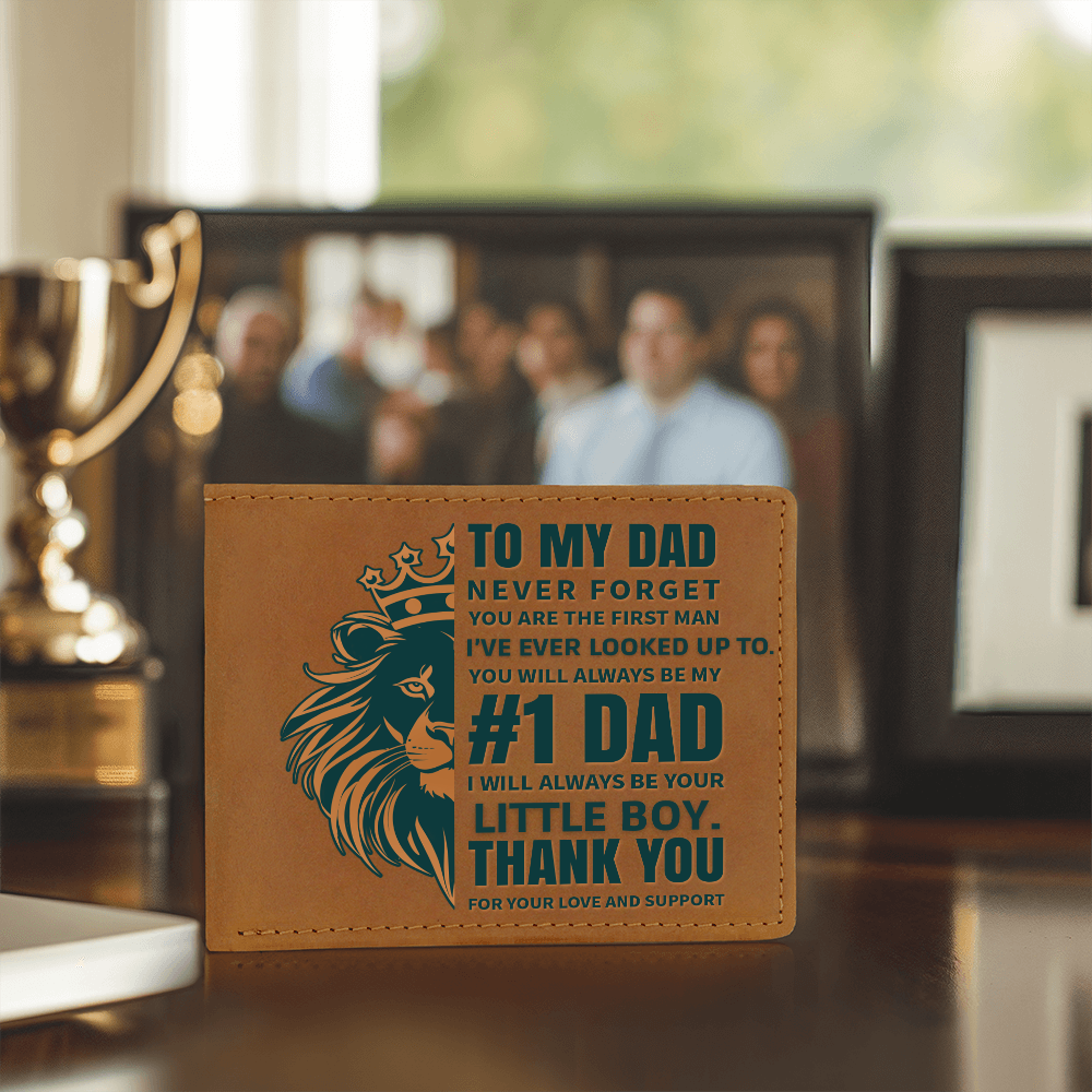 To My Dad- Little boy- Leather Wallet (Cowhide brown)