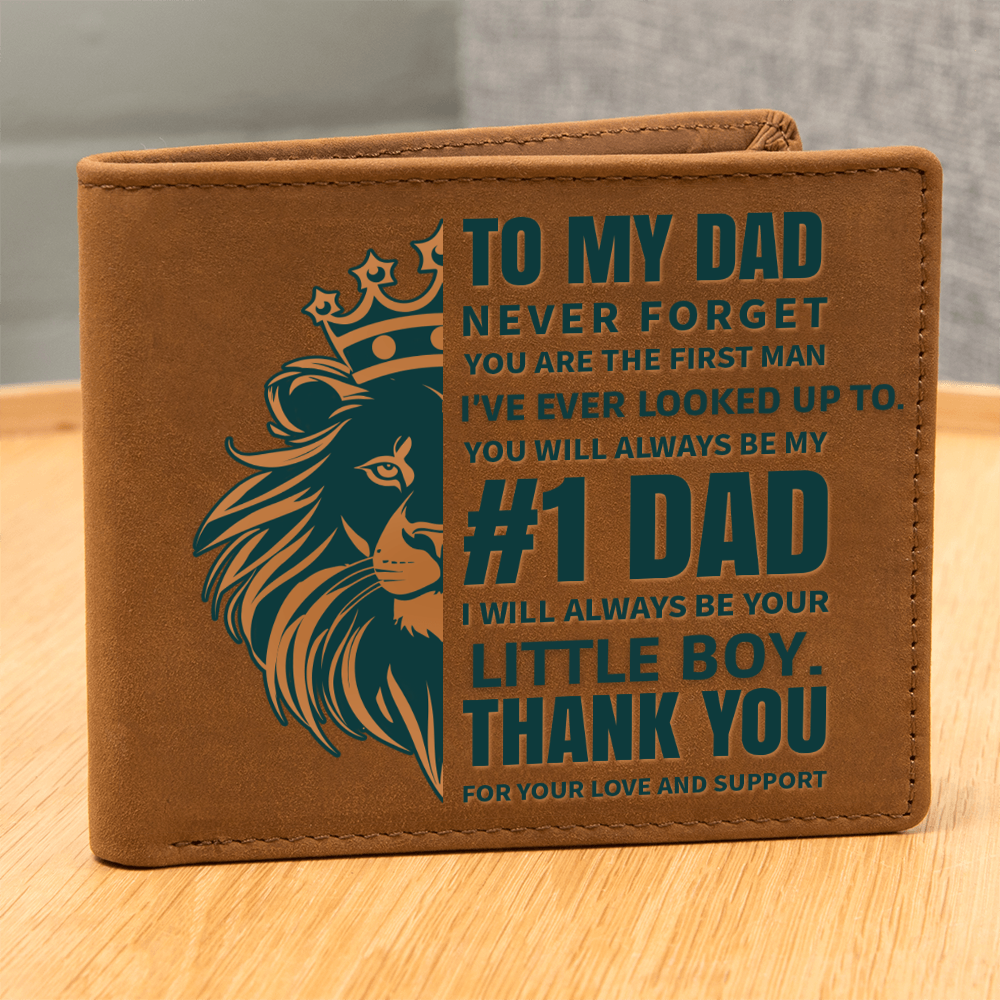 To My Dad- Little boy- Leather Wallet (Cowhide brown)