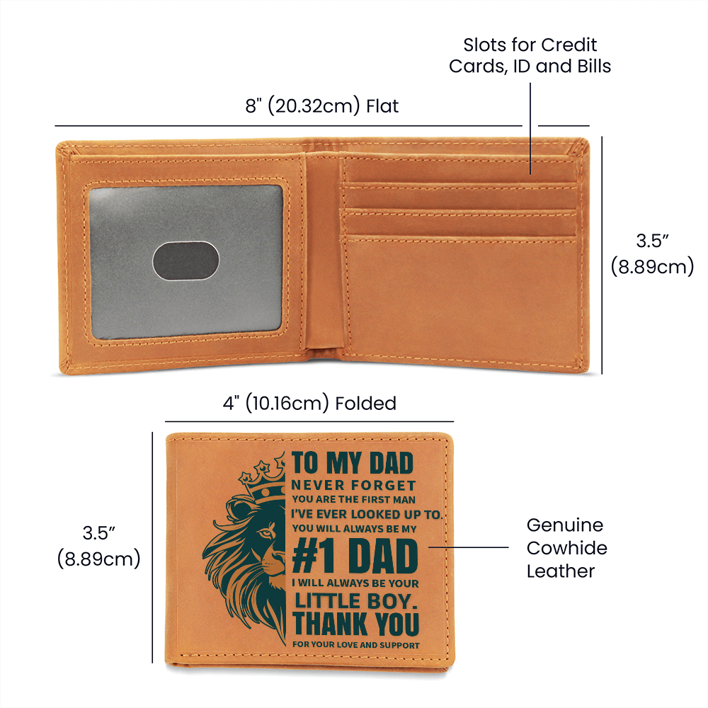 To My Dad- Little boy- Leather Wallet (Cowhide brown)
