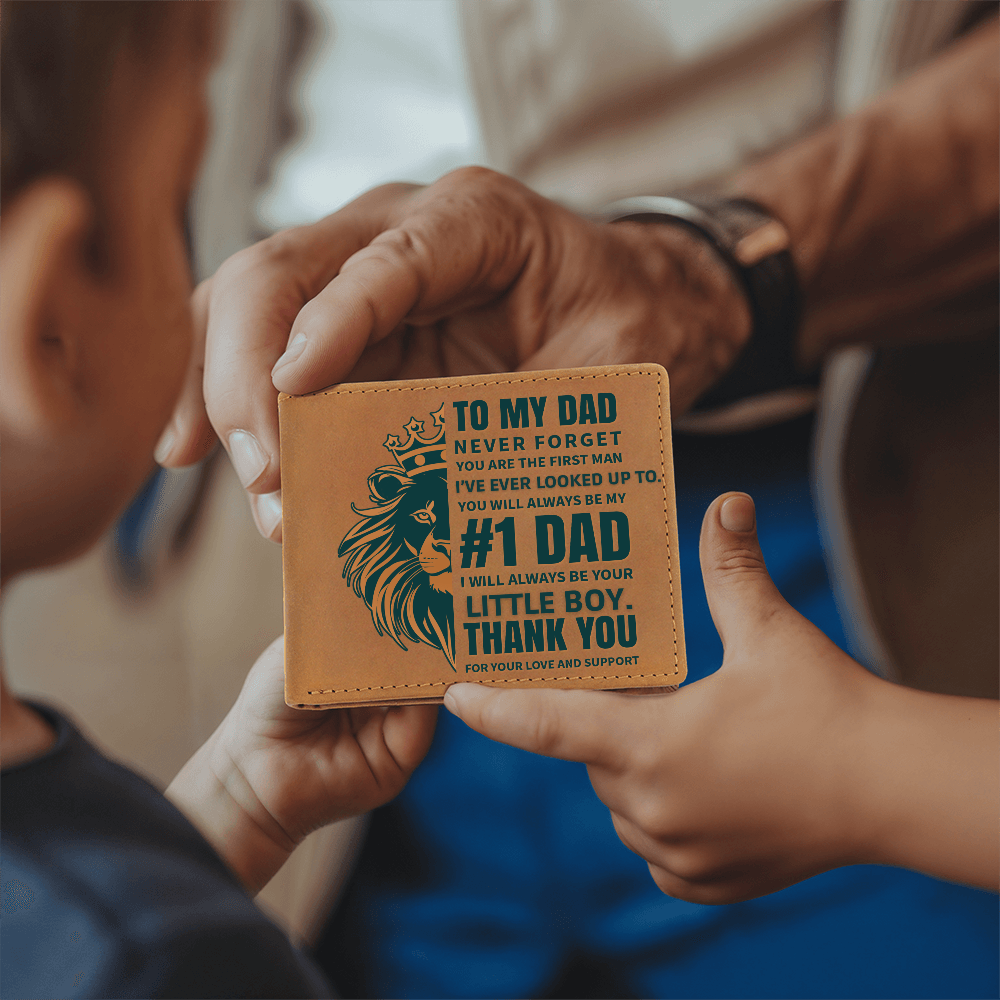 To My Dad- Little boy- Leather Wallet (Cowhide brown)
